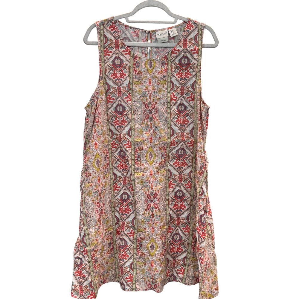 Rachel Zoe 100% Linen Aztec Trapeze Dress Women’s Sz XL Pockets Ready For Summer